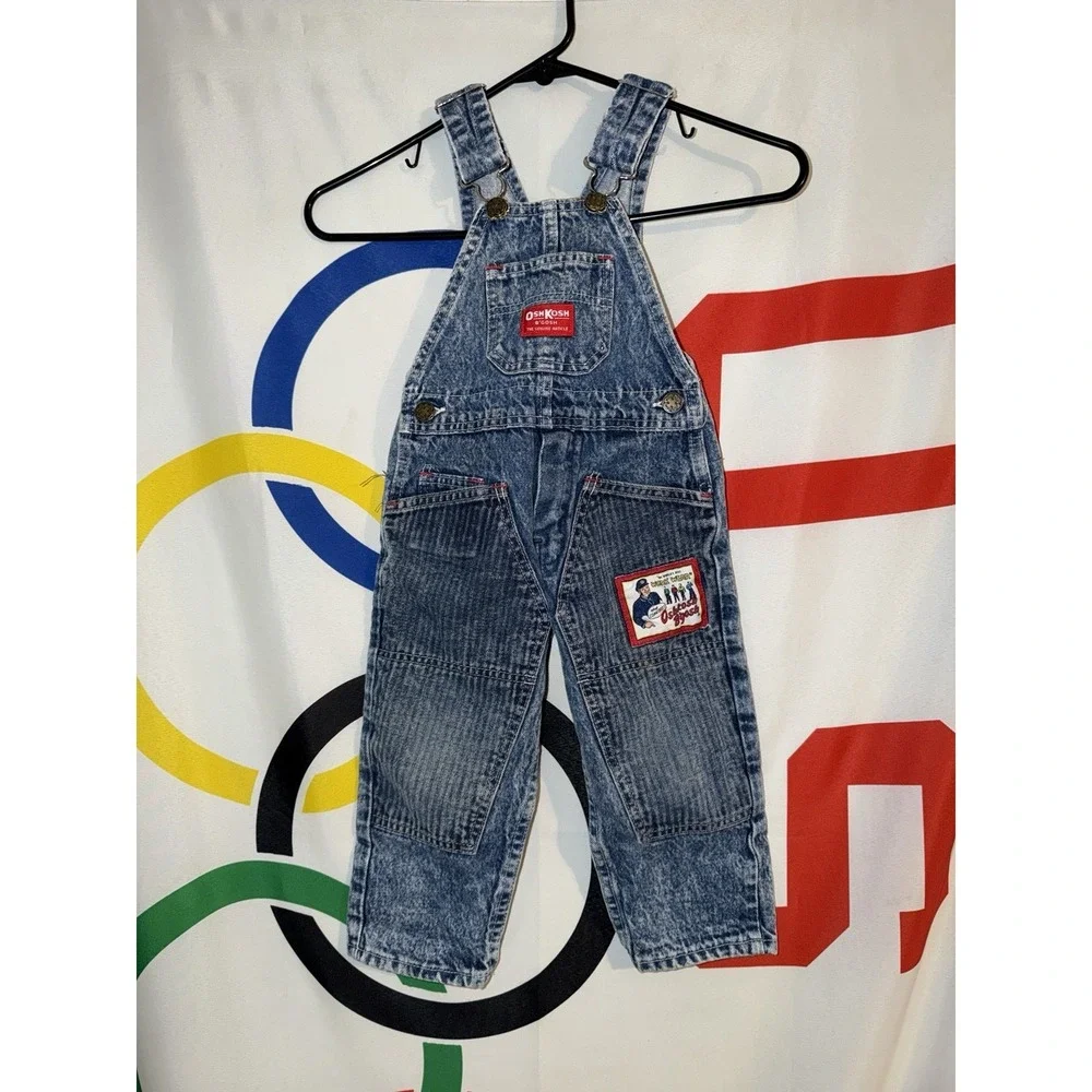 Vintage Oshkosh Overalls 3 Toddler 3T Acid Wash Workwear Double Knee
